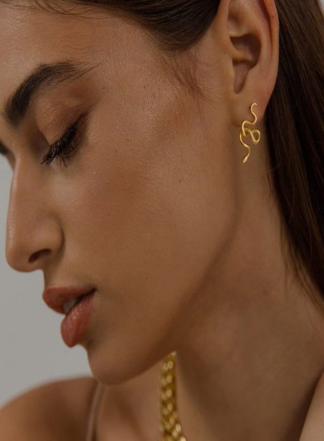 MEVECCO Gold Snake Stud Earrings for Women, 18K Gold Plated Dainty Snake Mini Cute Simple Delicate Stud Earrings Gift for Her - Image 2