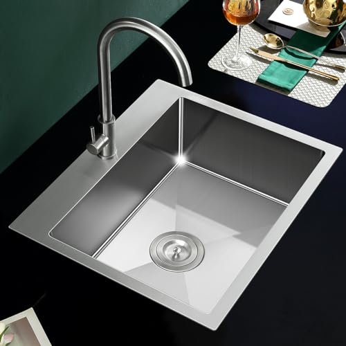 TSIBOMU 22" Kitchen Sink Drop in, 22" x 18" Single Bowl Sink Topmount 18 Gauge Stainless Steel Kitchen Sink (Brushed) - Image 2