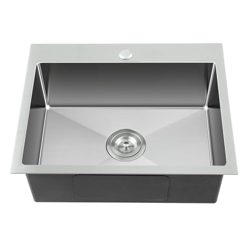 TSIBOMU 22" Kitchen Sink Drop in, 22" x 18" Single Bowl Sink Topmount 18 Gauge Stainless Steel Kitchen Sink (Brushed) - Image 1