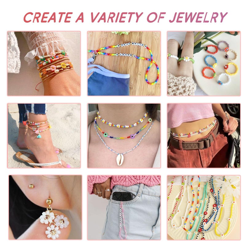 QUEFE 62000pcs 120 Colors Glass Seed Beads for Jewelry Making, 2mm Mini Beads with Accessories Friendship Bracelet Kit Charms and Pendants Kit for Bracelets Rings Necklaces Making, DIY, Gift, Craft - Image 5