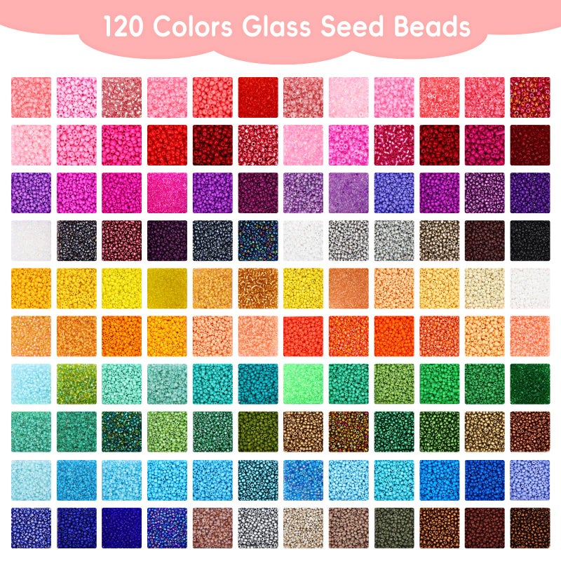 QUEFE 62000pcs 120 Colors Glass Seed Beads for Jewelry Making, 2mm Mini Beads with Accessories Friendship Bracelet Kit Charms and Pendants Kit for Bracelets Rings Necklaces Making, DIY, Gift, Craft - Image 3