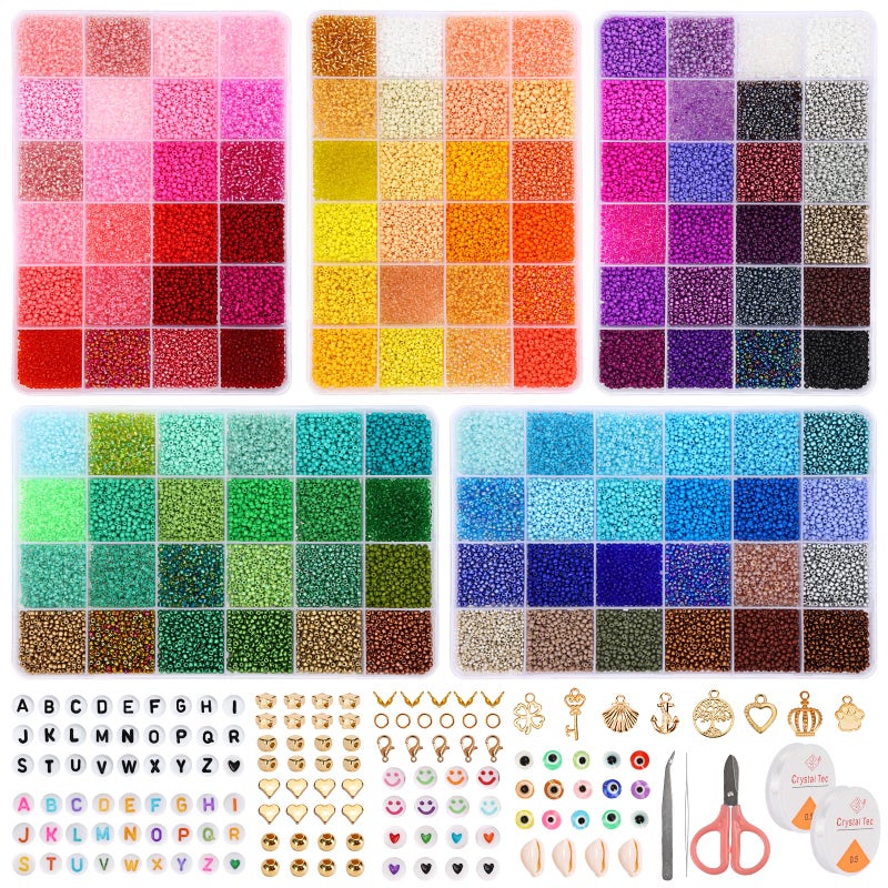 QUEFE 62000pcs 120 Colors Glass Seed Beads for Jewelry Making, 2mm Mini Beads with Accessories Friendship Bracelet Kit Charms and Pendants Kit for Bracelets Rings Necklaces Making, DIY, Gift, Craft - Image 1