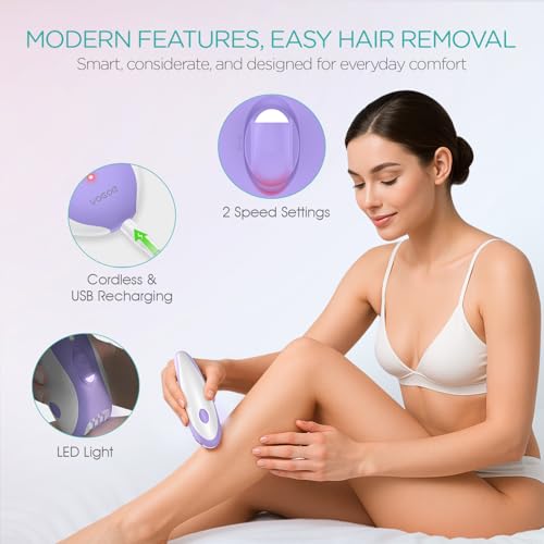 VOGOE Epilator for Women-Cordless Epilators Hair Removal for Women, 4-in-1 Electric Razor Hair Remover, 2 Speeds & 21 Tweezers for Face Legs Arms Armpit Bikini, Purple HR310 - Image 5