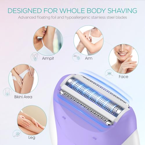 VOGOE Epilator for Women-Cordless Epilators Hair Removal for Women, 4-in-1 Electric Razor Hair Remover, 2 Speeds & 21 Tweezers for Face Legs Arms Armpit Bikini, Purple HR310 - Image 4