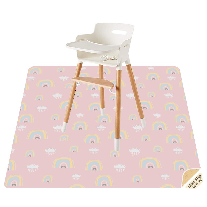 CLCROBD Splat Mat for Under High Chair/Arts/Crafts by CLCROBD, 51" Baby Anti-Slip Food Splash and Spill Mat for Eating Mess, Waterproof Floor Protector and Table Cloth (Rainbow Pink) - Image 1