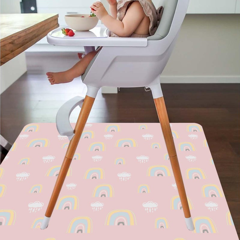 CLCROBD Splat Mat for Under High Chair/Arts/Crafts by CLCROBD, 51" Baby Anti-Slip Food Splash and Spill Mat for Eating Mess, Waterproof Floor Protector and Table Cloth (Rainbow Pink) - Image 3