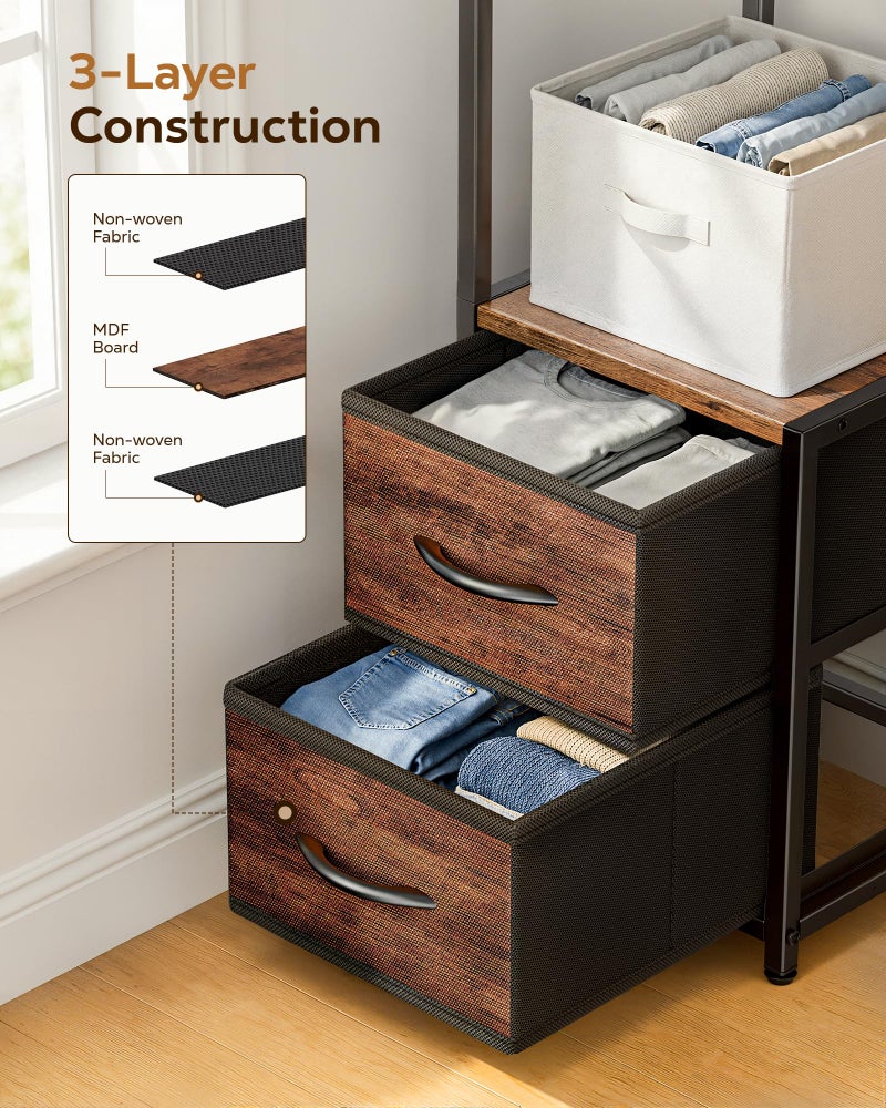 Housolution Corner Shelf Stand with Storage, 63.4'' Tall 6-Tier Corner Bookshelf Includes Fabric Drawers, Freestanding Corners Storage Shelf for Living Room Bedroom Kitchen Bathroom (Black + Brown) - Image 3