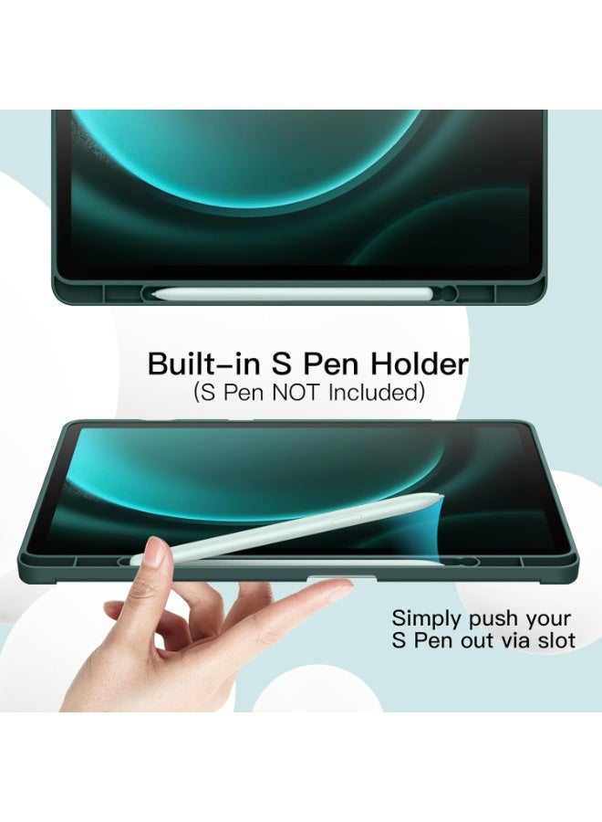 ليدين جراب واقٍ لجهاز Samsung Galaxy Tab S9 FE Plus مقاس 12.4 بوصة - حامل ثلاثي الطي، وظهر ناعم من مادة TPU، وحامل قلم S، ودعم الشحن، وخاصية الإيقاظ/السكون التلقائي (أخضر) - Image 3