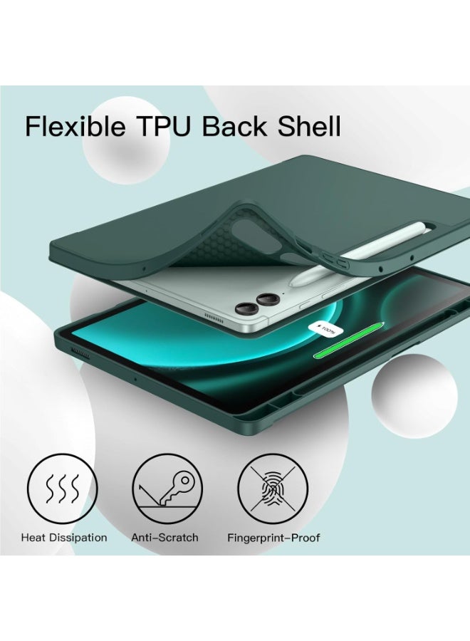 ليدين جراب واقٍ لجهاز Samsung Galaxy Tab S9 FE Plus مقاس 12.4 بوصة - حامل ثلاثي الطي، وظهر ناعم من مادة TPU، وحامل قلم S، ودعم الشحن، وخاصية الإيقاظ/السكون التلقائي (أخضر) - Image 4