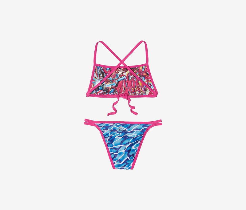 speedo Women 2 Peice Fireglam Flip Reversible Swimsuit, Blue Combo - Image 2