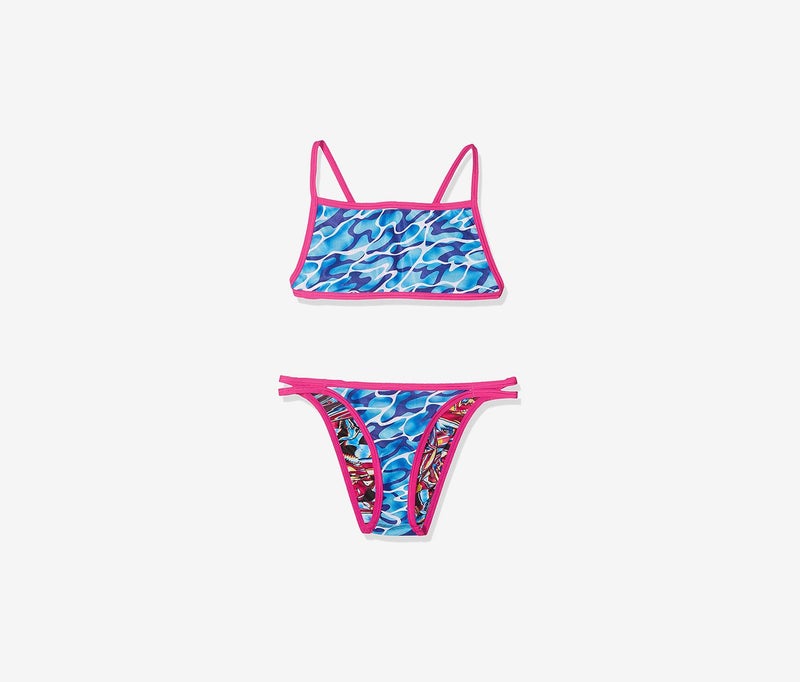 speedo Women 2 Peice Fireglam Flip Reversible Swimsuit, Blue Combo - Image 1