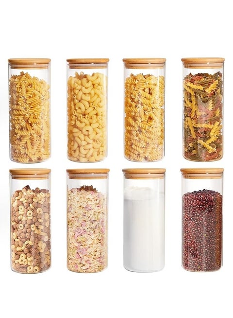 HOME ZONE 8 Piece 30.43oz (900ml) Glass Jars with Bamboo Lids Airtight Seal Food Storage Containers for Kitchen Organization Clear Canisters with Labels