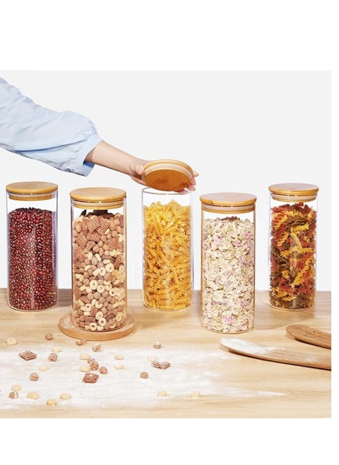Generic 8 Piece 30.43oz (900ml) Glass Jars with Bamboo Lids Airtight Seal Food Storage Containers for Kitchen Organization Clear Canisters with Labels  - Image 3