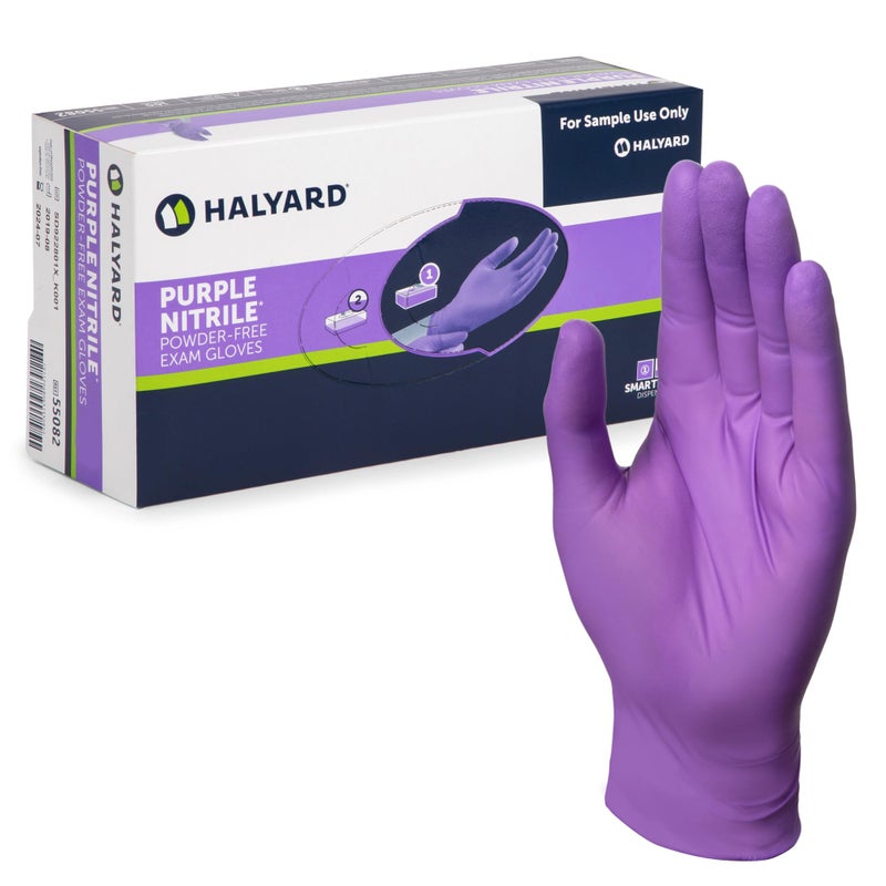 HALYARD قفازات فحص هاليارد نيتريل بنفسجية، خالية من البودرة، 5.9 مل، صغيرة، 55081 (علبة من 100) - Image 1