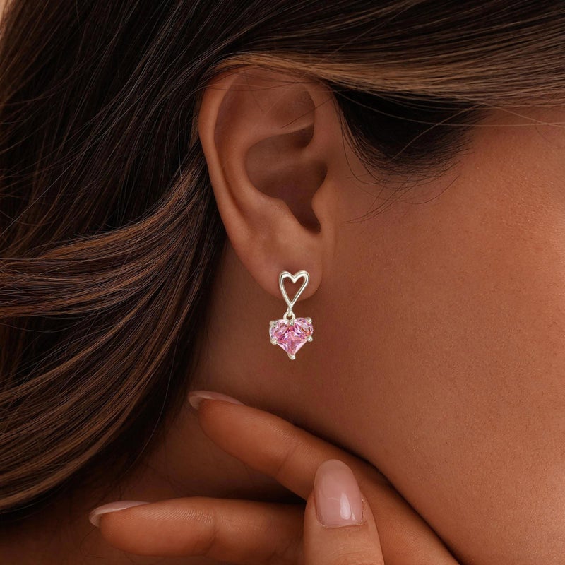 VRIUA Heart Earrings for Women - Dainty Silver Pink Heart Drop Earrings Cute Bridal Long Wedding Earring Hypoallergenic Jewelry Valentine's Day Gift for Her - Image 3