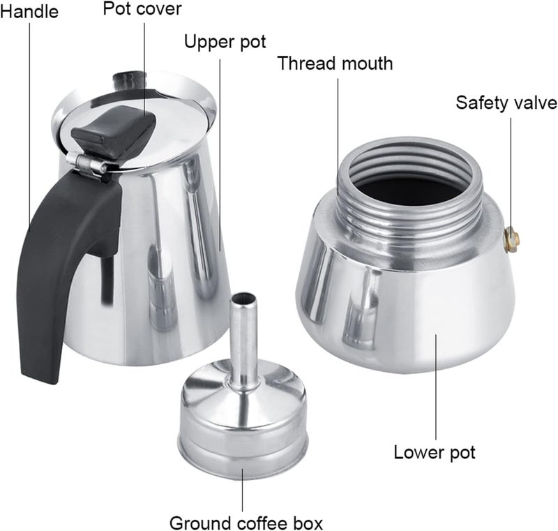 AKSH Portable Stainless Steel Stove Top Espresso Coffee Maker Percolator Moka Pot Italian Coffee Maker 1 year Warranty 6 Cup - Image 5