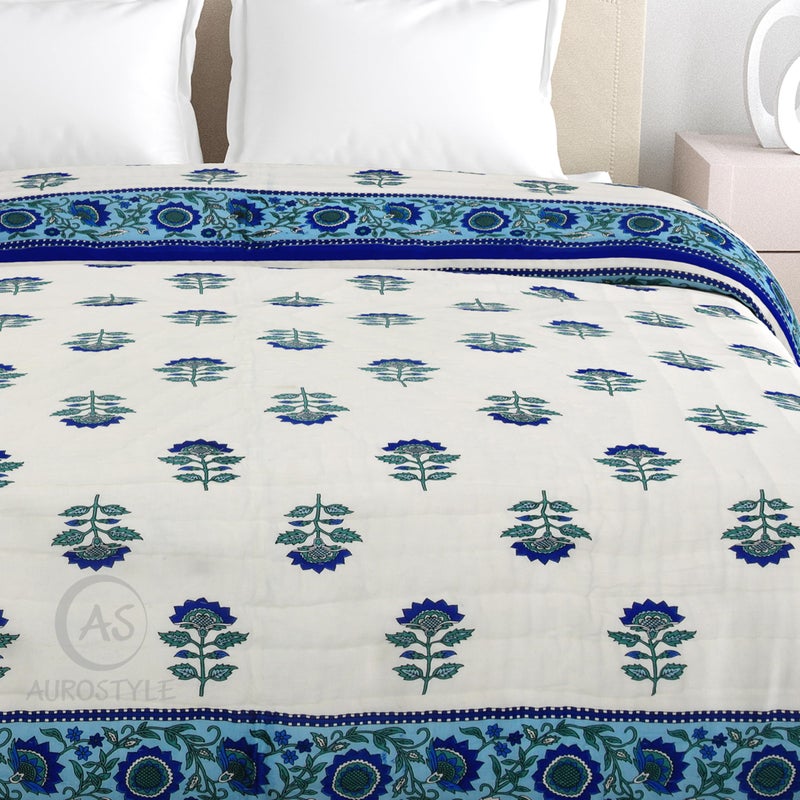 WORLDNEX 400 TC Pure Cotton Double Bed Soft Jaipuri AC Quilt/Razai/Rajai Floral Print,Jaipuri razai Double Bed for Winter Printed (Multicolor, 90 x 105 inch) (Skin Friendly & Lightweight) (Double_4) - Image 3