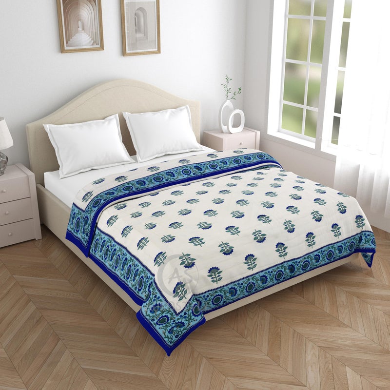 WORLDNEX 400 TC Pure Cotton Double Bed Soft Jaipuri AC Quilt/Razai/Rajai Floral Print,Jaipuri razai Double Bed for Winter Printed (Multicolor, 90 x 105 inch) (Skin Friendly & Lightweight) (Double_4) - Image 1