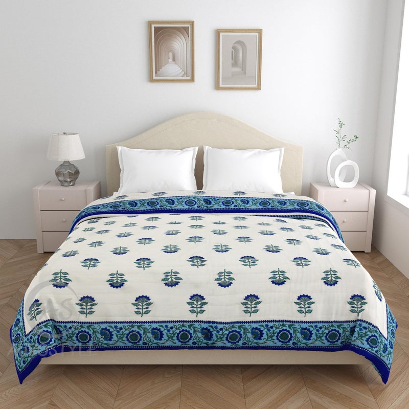 WORLDNEX 400 TC Pure Cotton Double Bed Soft Jaipuri AC Quilt/Razai/Rajai Floral Print,Jaipuri razai Double Bed for Winter Printed (Multicolor, 90 x 105 inch) (Skin Friendly & Lightweight) (Double_4) - Image 2