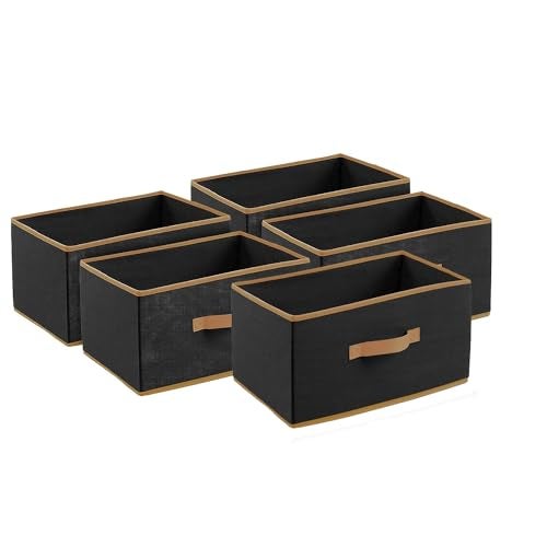 Kuber Industries Foldable Boxes For Storage (Pack of 5) - Multipurpose Storage Organizer For Clothes | Wardrobe | Closet | Toys | Books | Socks - Undergarment Organizer Basket With Handle (Black) - Image 1