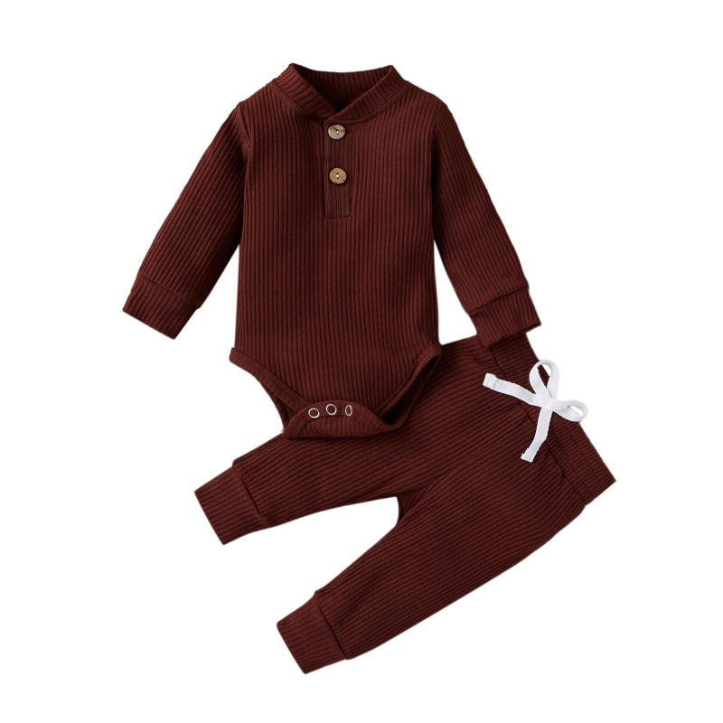 Kids Autumn Winter Long-Sleeve Romper Set Dark brown 