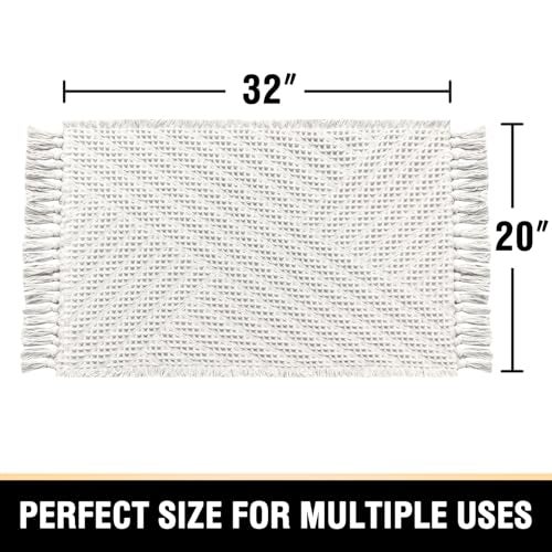 H.VERSAILTEX HVERSAILTEX Waffle Bath Mat Super Absorbent Boho Bath Mat Non Slip Bath Rugs for Bathroom Floor Machine Washable Dry Fast Bathroom Rugs with Tassels 20 x 32 Ivory White - Image 3