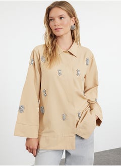 trendyol Mink Stone Detailed Regular Woven Hijab Shirt TCTSS24TG00082  - Image 2
