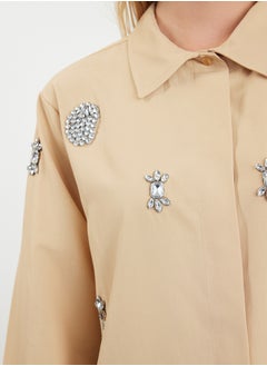 trendyol Mink Stone Detailed Regular Woven Hijab Shirt TCTSS24TG00082  - Image 4