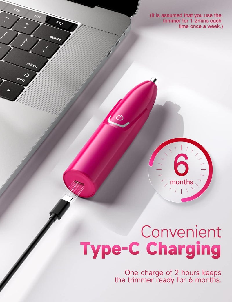 ZORAMI Rechargeable Ear and Nose Hair Trimmer - 2025 Professional Painless Eyebrow & Facial Hair Trimmer for Men Women, Powerful Motor and Dual-Edge Blades for Smoother Cutting Magenta - Image 2