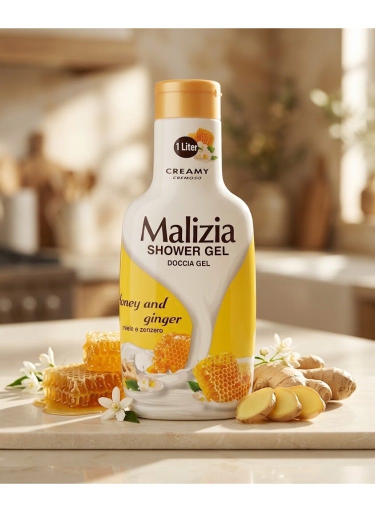 Malizia Creamy Shower Gel, Honey & Ginger, 1 Litre - Image 2