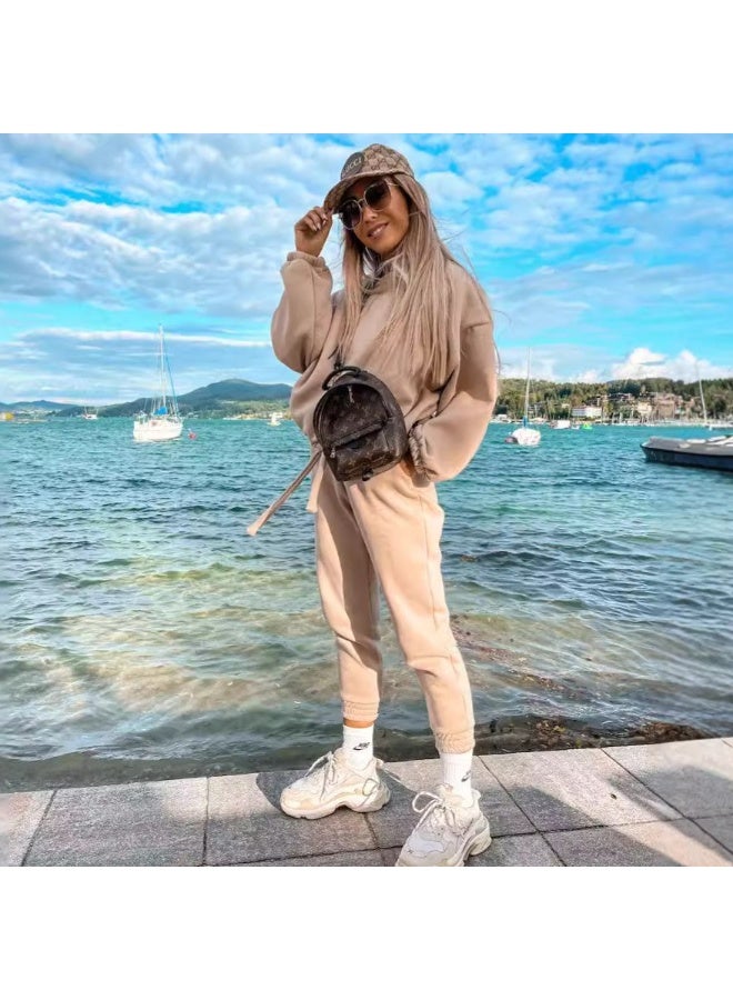 NIBEMINENT Fall And Winter Fashion Solid Color Ladies Suit Loose Round Neck Frenum Hoodie Casual Pants Woman's Sportswear Two Piece Set - Image 1