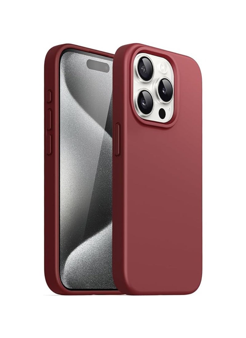 Yuwell iPhone 15 Pro Case Silicone Phone Case Shockproof Protective Case Cover Anti-Scratch Microfiber Lining 4 Layers Ultra Slim iPhone Case 6.1 Inch iPhone 15 Pro Silicone Case Maroon  - Image 1