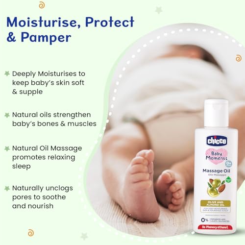 Chicco Baby Moments Massage Oil, New Advanced Non-sticky & Moisturizing Formula, Suitable for Baby’s Skin, Hair & Scalp, No Phenoxyethanol & Parabens (200ml) - Image 4