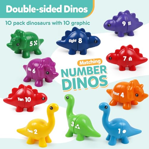 TSYAN Matching Number Counting Dinosaur Toys with DoubleSided 1 2 3 Number Preschool Learning Sensory Sorting Educational Fine Motor Toys Sets for Kids Toddler Aged 3 Years Old - Image 5