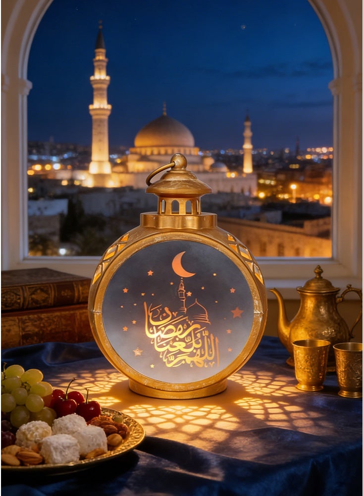 جيجيرو فانوس رمضان صغير ذهبي اللون، فانوس معلق مزخرف، فانوس عيد مبارك، فانوس على شكل هلال ونجوم وقلعة، زينة رمضانية للمنزل، ديكور داخلي وخارجي لطاولة رمضان - Image 2