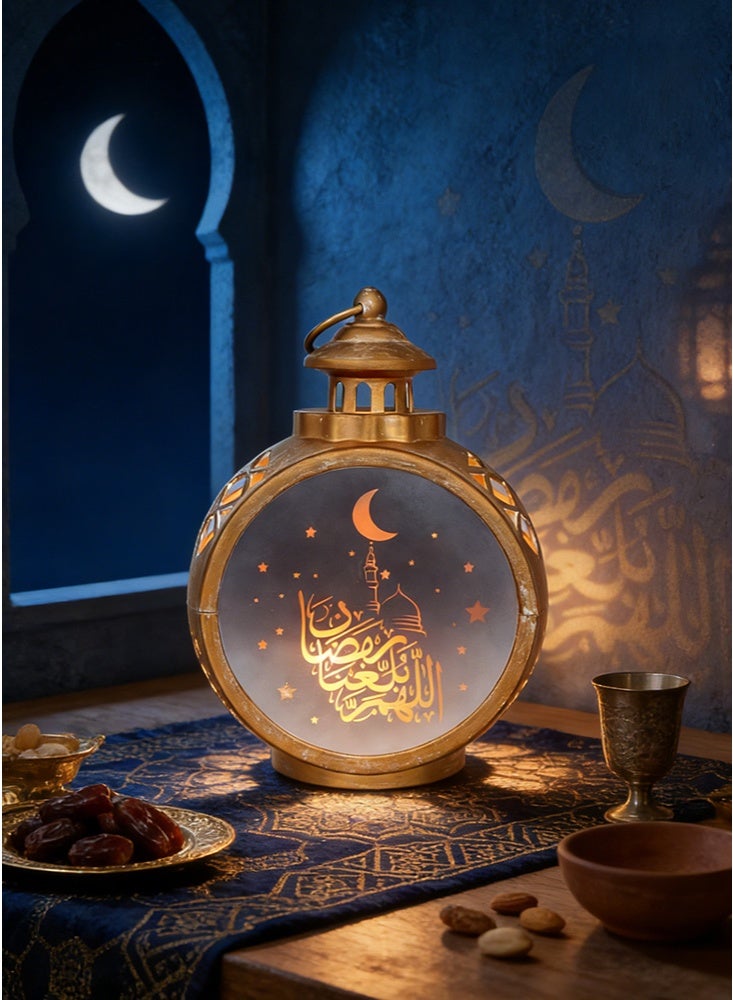 جيجيرو فانوس رمضان صغير ذهبي اللون، فانوس معلق مزخرف، فانوس عيد مبارك، فانوس على شكل هلال ونجوم وقلعة، زينة رمضانية للمنزل، ديكور داخلي وخارجي لطاولة رمضان - Image 1