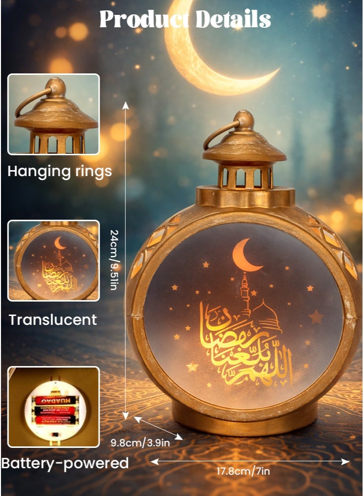 جيجيرو فانوس رمضان صغير ذهبي اللون، فانوس معلق مزخرف، فانوس عيد مبارك، فانوس على شكل هلال ونجوم وقلعة، زينة رمضانية للمنزل، ديكور داخلي وخارجي لطاولة رمضان - Image 3