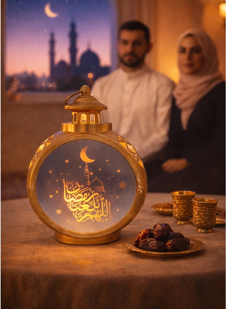 جيجيرو فانوس رمضان صغير ذهبي اللون، فانوس معلق مزخرف، فانوس عيد مبارك، فانوس على شكل هلال ونجوم وقلعة، زينة رمضانية للمنزل، ديكور داخلي وخارجي لطاولة رمضان - Image 4
