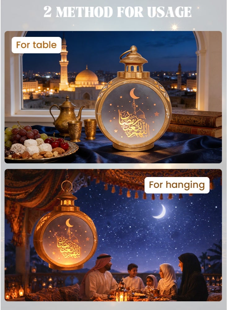 جيجيرو فانوس رمضان صغير ذهبي اللون، فانوس معلق مزخرف، فانوس عيد مبارك، فانوس على شكل هلال ونجوم وقلعة، زينة رمضانية للمنزل، ديكور داخلي وخارجي لطاولة رمضان - Image 5