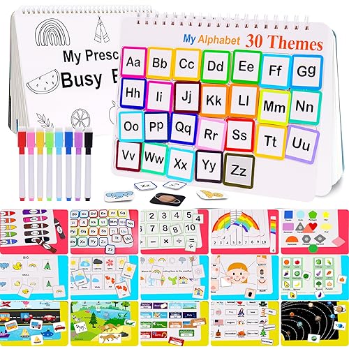 Mallify Busy Book for Toddlers 35 Montessori Busy Book with 30 Themes and 8 Markers Kids Binder and Early Learning Toys Preschool Busy Books for Toddlers Tracing Coloring Book BusyTots - Image 1