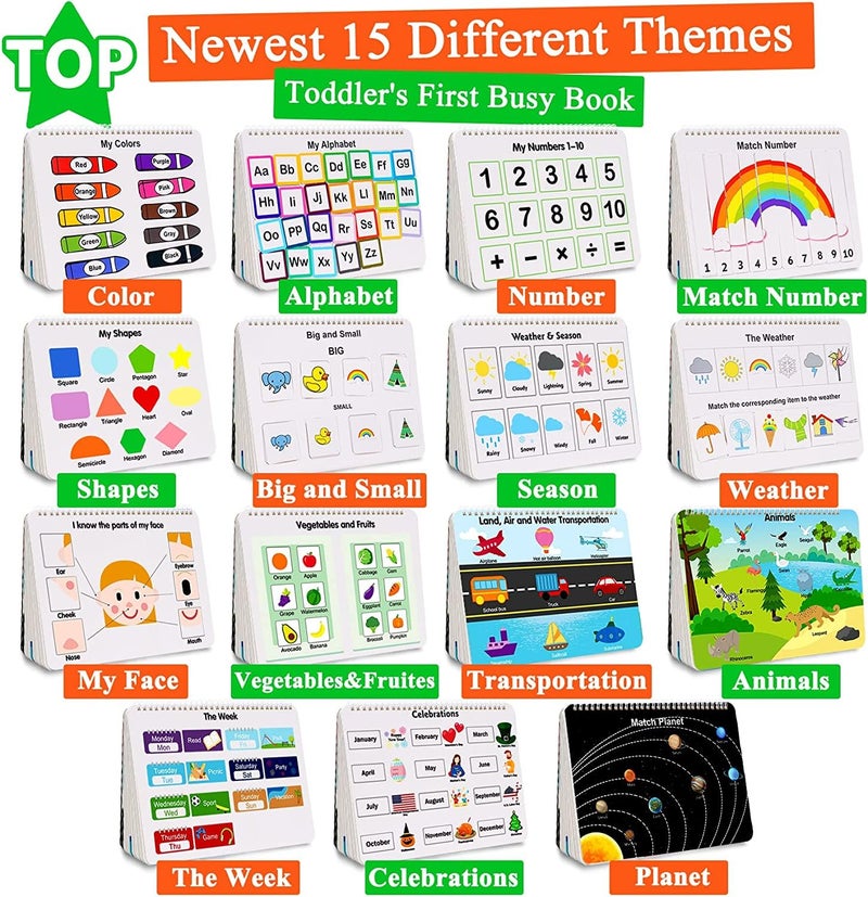 Mallify Busy Book for Toddlers 35 Montessori Busy Book with 30 Themes and 8 Markers Kids Binder and Early Learning Toys Preschool Busy Books for Toddlers Tracing Coloring Book BusyTots - Image 3