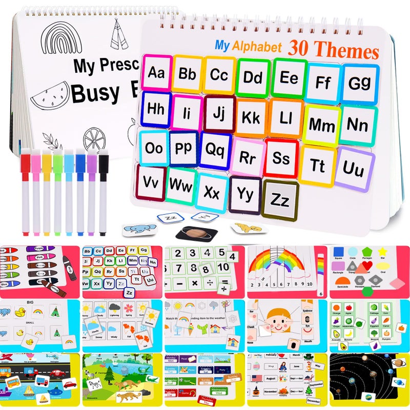 Mallify Busy Book for Toddlers 35 Montessori Busy Book with 30 Themes and 8 Markers Kids Binder and Early Learning Toys Preschool Busy Books for Toddlers Tracing Coloring Book BusyTots - Image 2