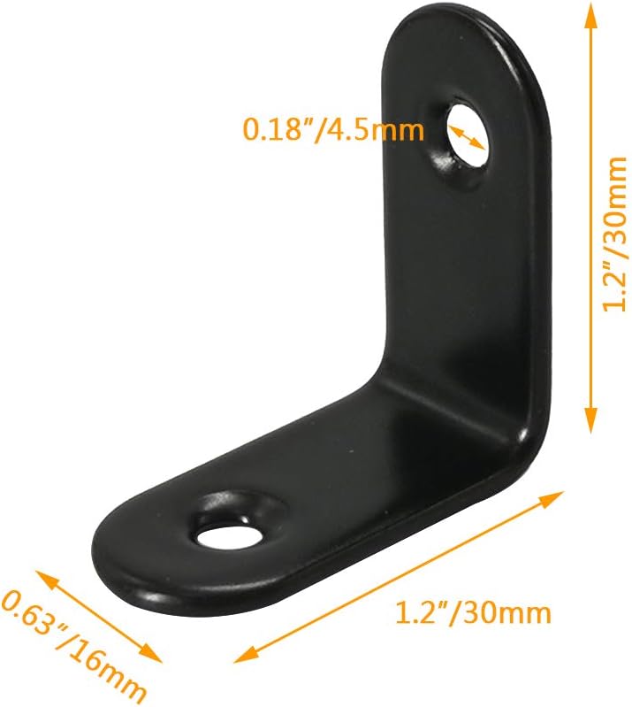 Alamic Corner Brace 30 x 30mm Stainless Steel Black Brace Corner Steel Joint Right Angle Bracket Fastener with Screws - 12 Pcs - Image 2