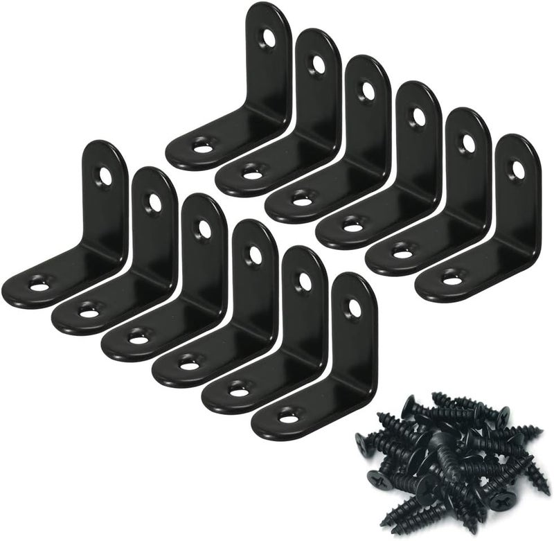 Alamic Corner Brace 30 x 30mm Stainless Steel Black Brace Corner Steel Joint Right Angle Bracket Fastener with Screws - 12 Pcs - Image 1