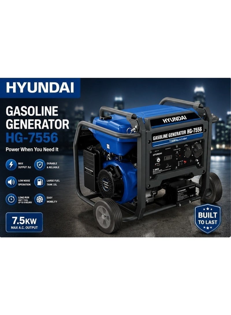 HYUNDAI Gasoline Generator Hyundai   HY HG-7556 7.5KW Electric & Recoil Start Portable Generator 439cc 4 Stroke Engine 33L Fuel Tank - Image 2