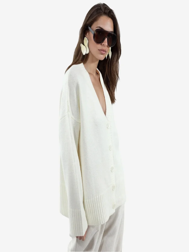 فيورنا VIORNA Ribbed V-Neck Button Cardigan