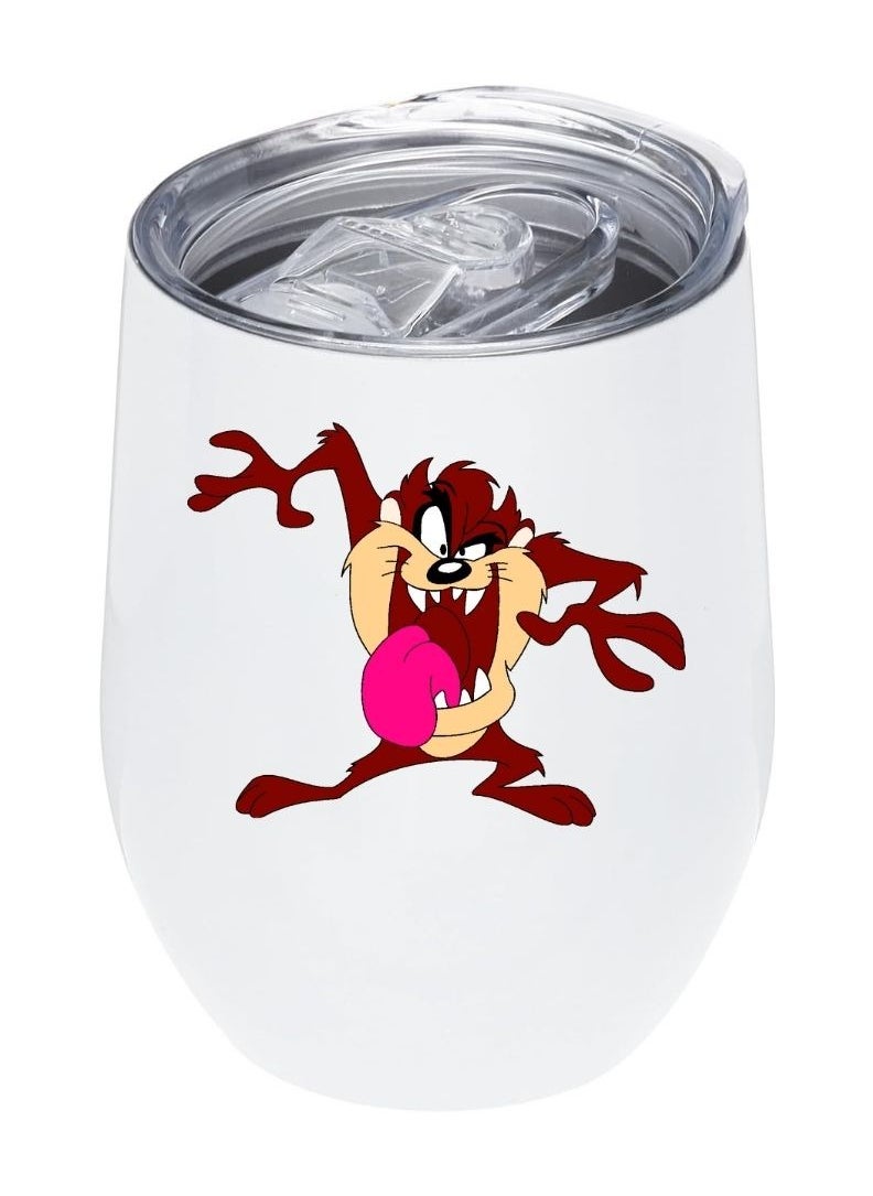 LOUD UNIVERSE Taz Mania Cartoon Design, White Insulated Tumbler 12Oz With Lid, Perfect Cute Gift For Hot And Cold Drinks 