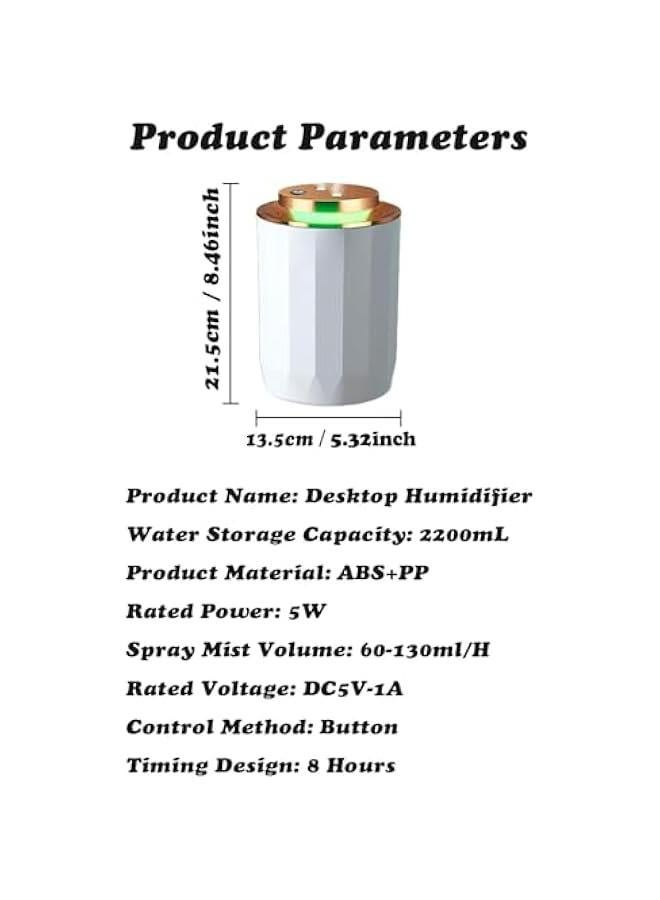 FYLX Air Humidifier 2.2L Ultrasonic Humidifiers Aroma Diffuser with 7 Colors LED Night LightsUSB port Double Nozzle 3 Mode Auto ShutOff Quiet Humidifier for Home Office Bedroom White - Image 5