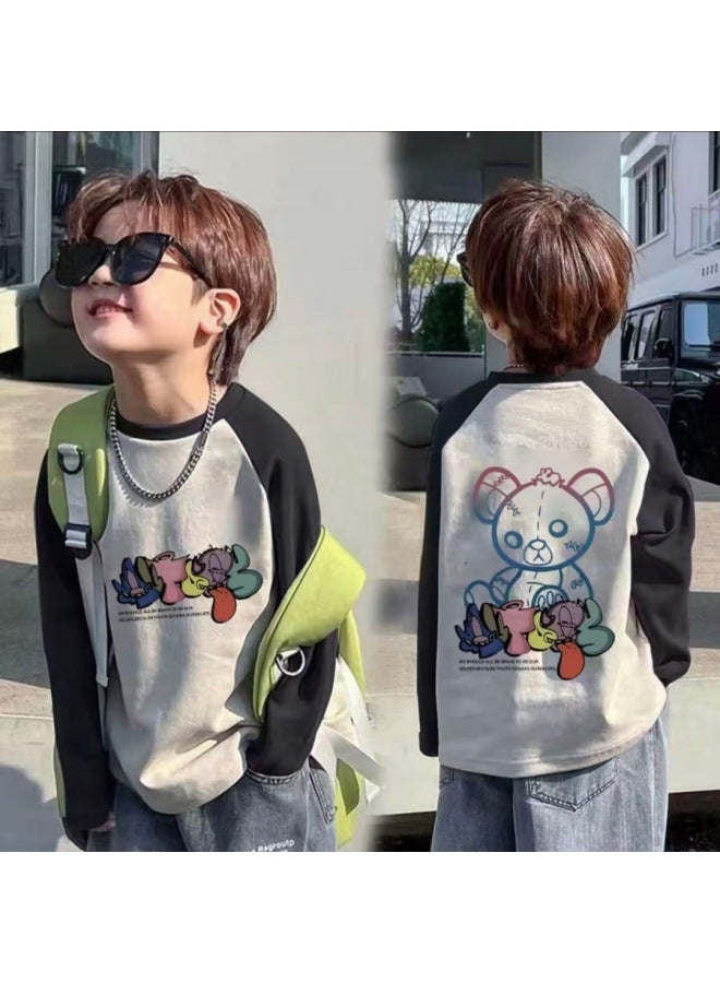 100% Cotton Long-sleeved T-shirt New Autum Baby Round Neck Cartoon Tops For Boys And Girls, Medium And Large Kidsren's Casual Bottoming Shirts