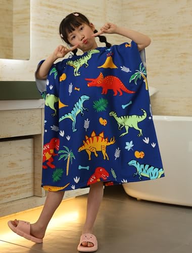 Athaelay Soft Swim Cover-ups for 3 to 10 Years Old Kids Navy Blue Dinos Hooded Bath Beach Poncho Towels - Image 5